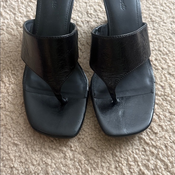 Madewell Deanna Thong 3" Wedge Heel Leather Sandal Black Sz 8 - Picture 3 of 7